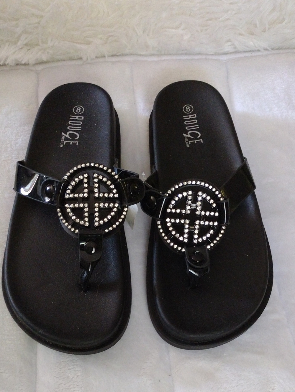 Rouce Black Jeweled Thong Sandals